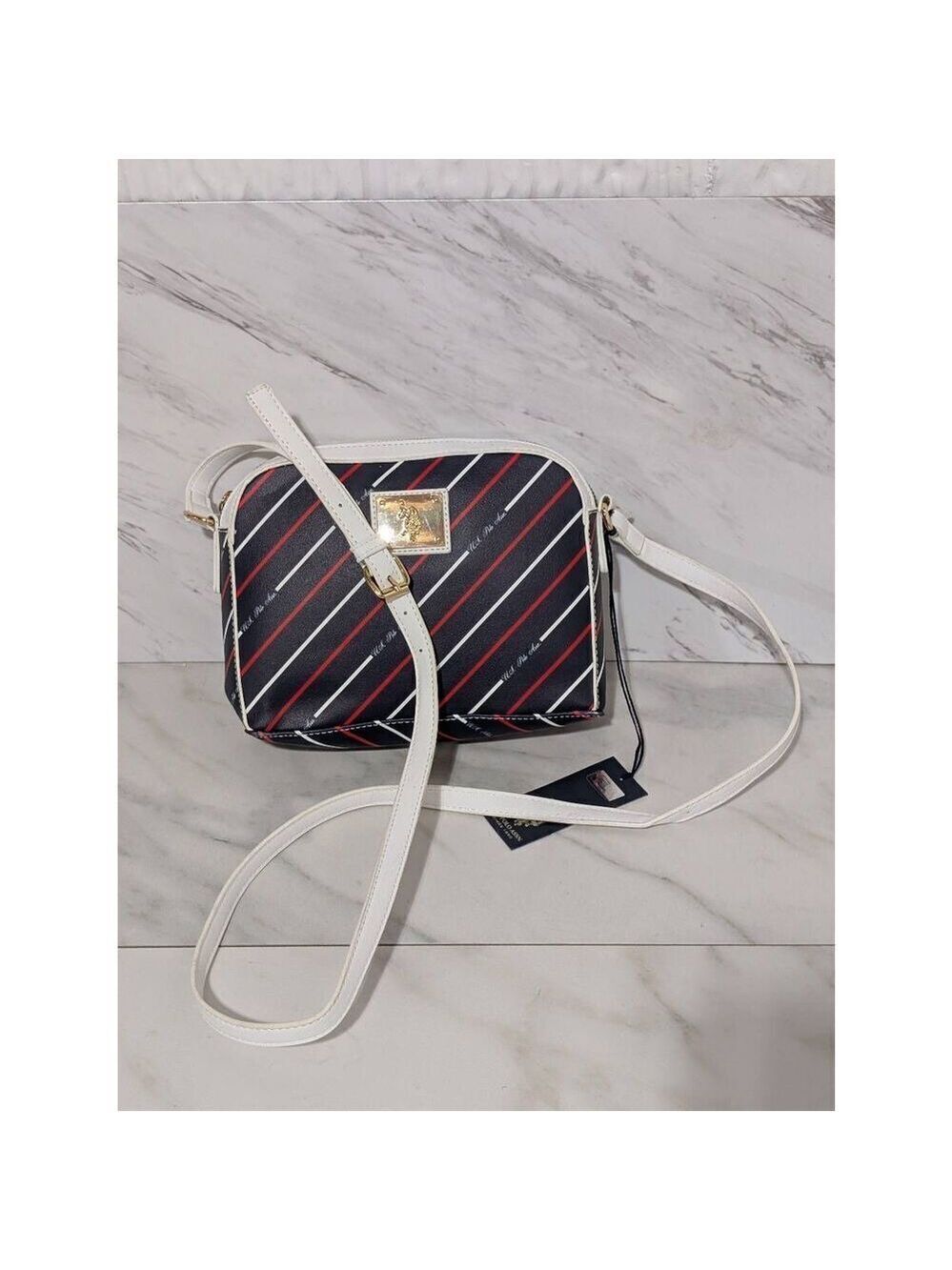 U.S. POLO ASSN. Women's Red White & Blue Striped Crossbody Bag One Size NWT